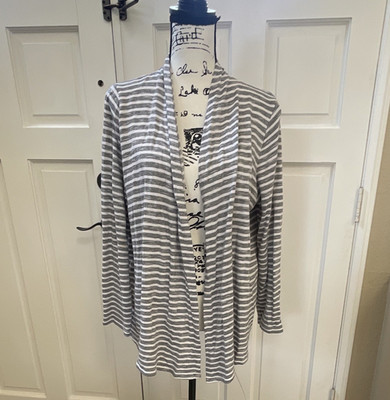 INC Women s Striped Open-Front V-Neck Cardigan XL Gray/White