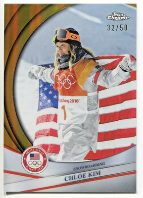 Chloe Kim 2026 Topps Chrome U.S. Winter Olympics #16 Gold Refractor 32/50
