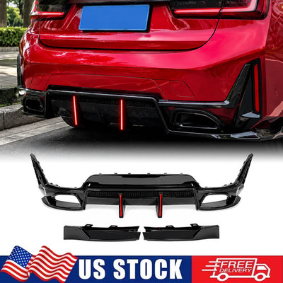 For 2023-2026 BMW G20 LCI M-Sport Glossy Black Rear Lower Diffuser w/ LED Light