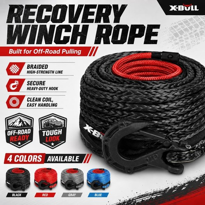 #ad X BULL Winch Rope 32000LBS 3 8quot; x 85ft Synthetic Recovery Rope Truck 4 Colors $78.90