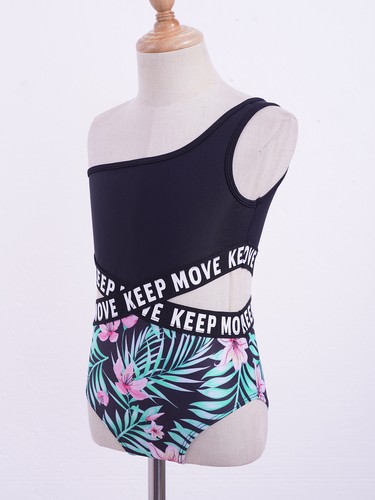 Girls Kids Tankini Bikini Swimsuit Single Shoulder Strap Hollow Out Bathing Suit - Picture 44 of 82
