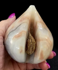 Vintage MCM Life Size Stone Alabaster Peach w/ Pit Fruit Decor or Paperweight