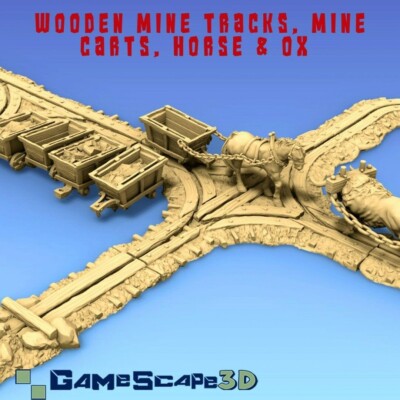 Mine Cart Oxen Ox Mining Site Rails Scatter Terrain Scenery Landscape TTRPG Fant