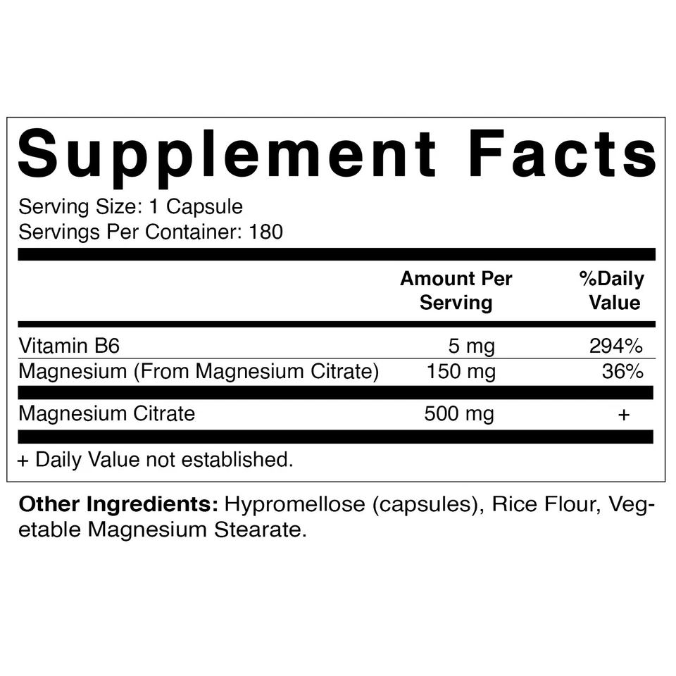 Vitamatic Citrato de Magnesio 500mg por Porción - 180 Cápsulas Vegetarianas (Proporcionar Foto 2 de 4