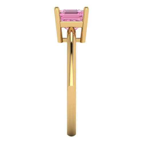 1 tcw Asscher Cut Engagement Ring for Women, 14K Yellow Gold Pink Promise Ring - Picture 3 of 11