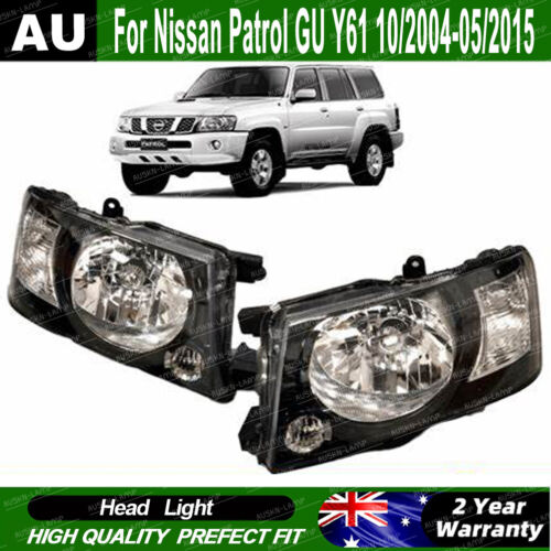 For Nissan Patrol GU4+ Y61 10/2004-2015 Black Smoked Pair LH+RH Headlights Lamp - Picture 2 of 6