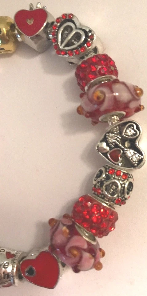❤️Pandora CHARM BEADS BRACELET Sterling Silver Chain w/ RED European Beads #2❤️ - Image 3 of 4