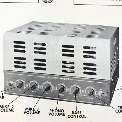 1952 Masco Amp MA-125 Service Wire Schematic Repair Manual Vintage Original