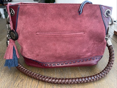 The Sak Purse Burgundy Leather Shoulder Bag Braided Top Handle RetroHobo Handbag