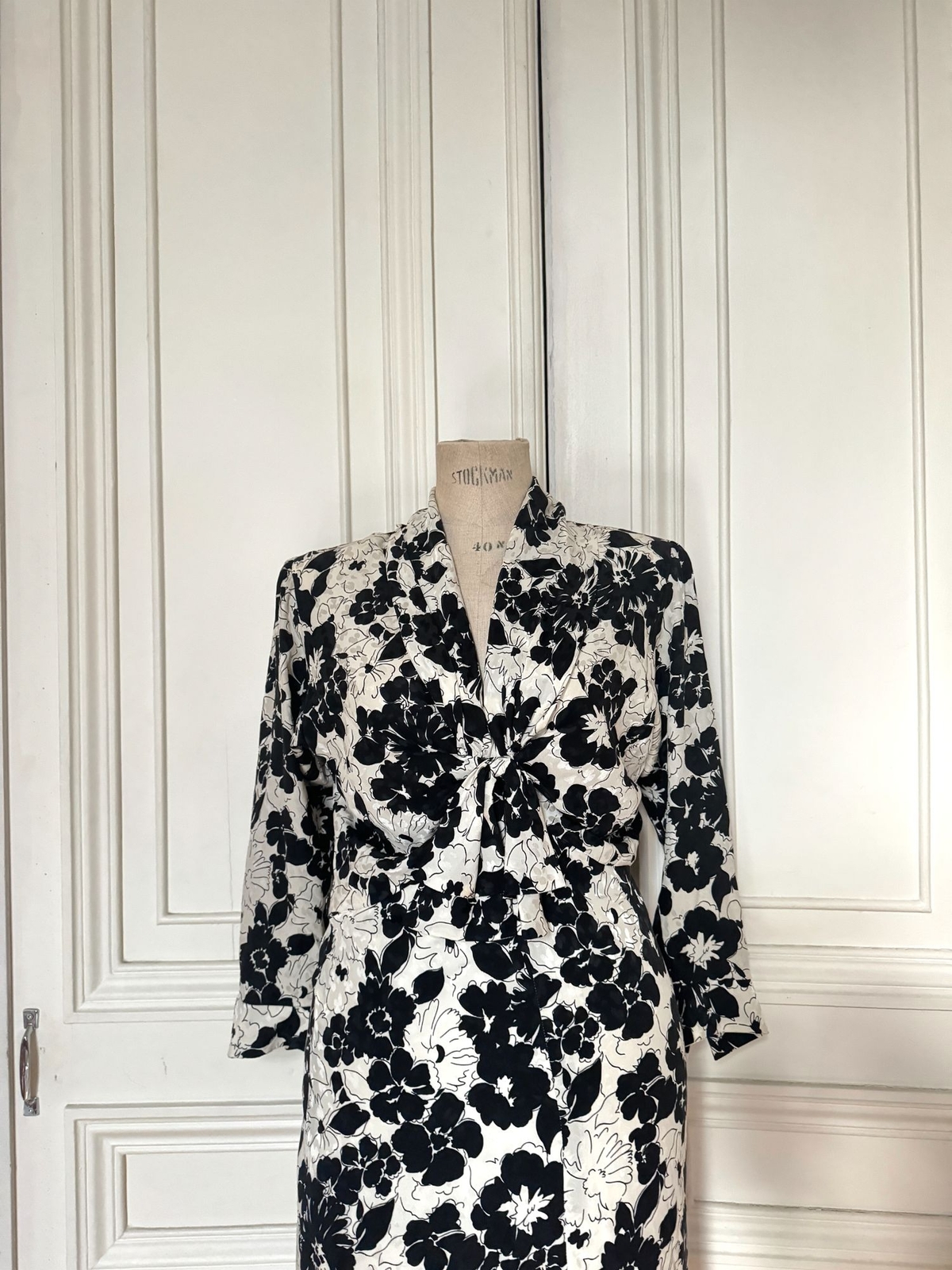Abito Saint Laurent Paris primavera estate 1986 bianco nero seta floreale taglia 44 M