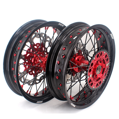 KKE 3.5/4.25*17 Supermoto Wheels Rims Set Fit Honda XR650R 2000-2008 CNC Red Hub - Picture 2 of 12