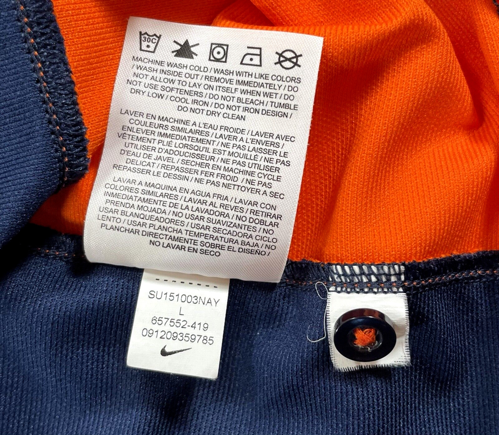 Nike DRI-FIT Broncos Shirt Mens Large Blue Orange Golf Polo Golfer Short Sleeve thumbnail 7