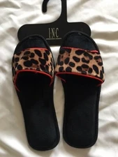 Women's NWT INC International Concepts Velvet Animal Print Slip-On Brown Slipper
