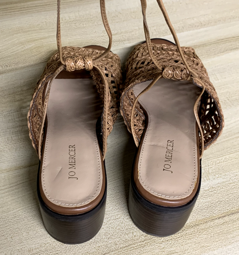 Women's 7 AU Jo Mercer Peep Toe Heeled Strappy Sandals, Tan Brown - Picture 4 of 10