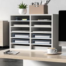 VEVOR Organisateur de Bureau en Bois Trieur de Documents Blanc 12 Compartiments