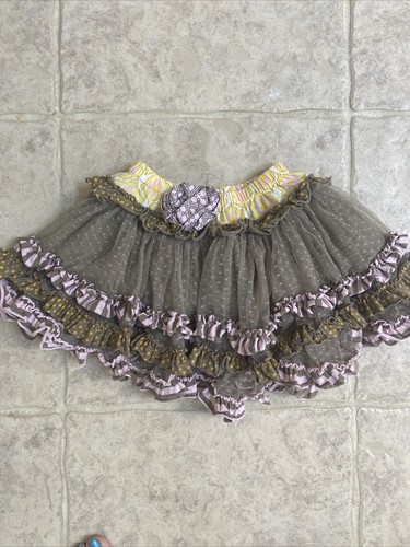 Mustard Pie Girls Ruffle Tiered Taffeta Skirt Size 6 Pink Brown School Or Party - Picture 2 of 10