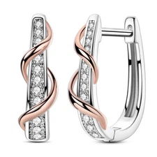 MULA Rose Gold Thread Wrapped Hoop Earrings AAA CZ For Women 925 Silver Plated