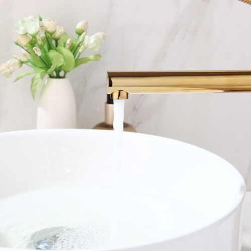 Golden Bathroom Sink Faucet Long Spout One Hole Deck Mount Mixer Vanity Tall Tap - Picture 4 of 13