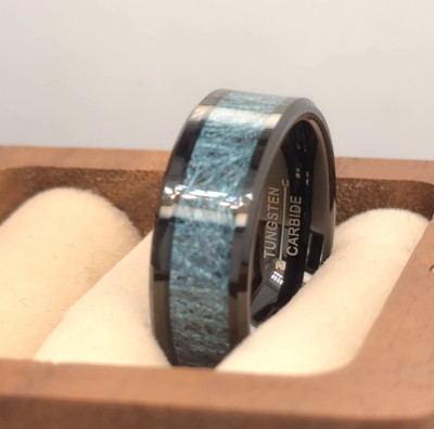 Gifts For Boyfriend Blue Silk Thread Inlay Ring Black Tungsten Comfort Fit Ring