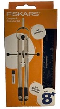 NEW - Fiskars Metal Compass  Protractor Set Blue