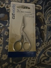 Stork Craft Scissor 3.5" Embroidery Crane Bird Sewing Sharp Point Silver Toned