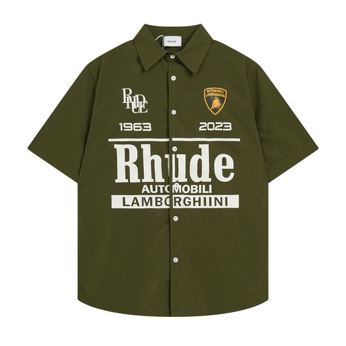 NUEVO Hombres Mujeres RHUDE Alta Calidad Ocio Algodón Manga Corta Solapa Camisa Talla: S-XL - Imagen 17 de 17