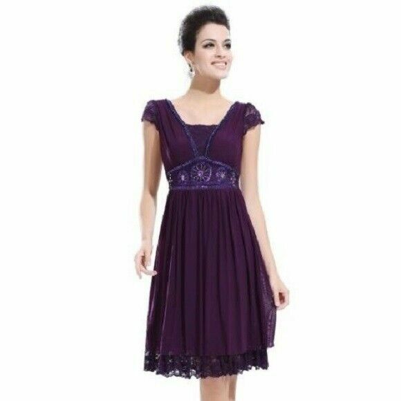 empire waist dresses purple Romantic Lavender Purple Regency Era Embroidered Dress With Ruffle