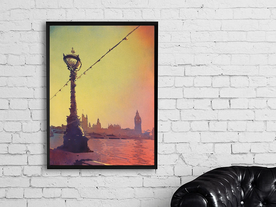 Fine art reproduction of Big Ben in London, England at sunset. Painting (print) - Image 2 of 4