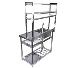 Stainless Steel Single Bowl Commercial Sink with Drainboard and Hanging Tools