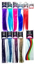 U Choose Clip On 12" Colored Hair Extensions Solid Metallic Tinsel NEW