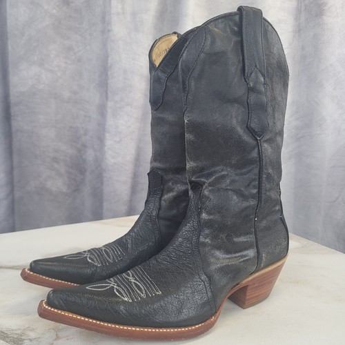 Los Altos Smooth Ostrich Point Toe Western Cowgirl Boots Women's Size 7 M Black - Picture 7 of 20