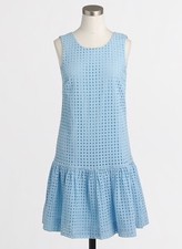 J.Crew Eyelet Flounce Ruffle Hem Blue Tank Dress Size 10 
