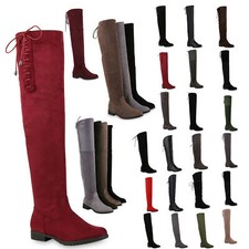 Damen Overknees Leder-Optik High Stiefel Boots Basic Look 811876 New Look