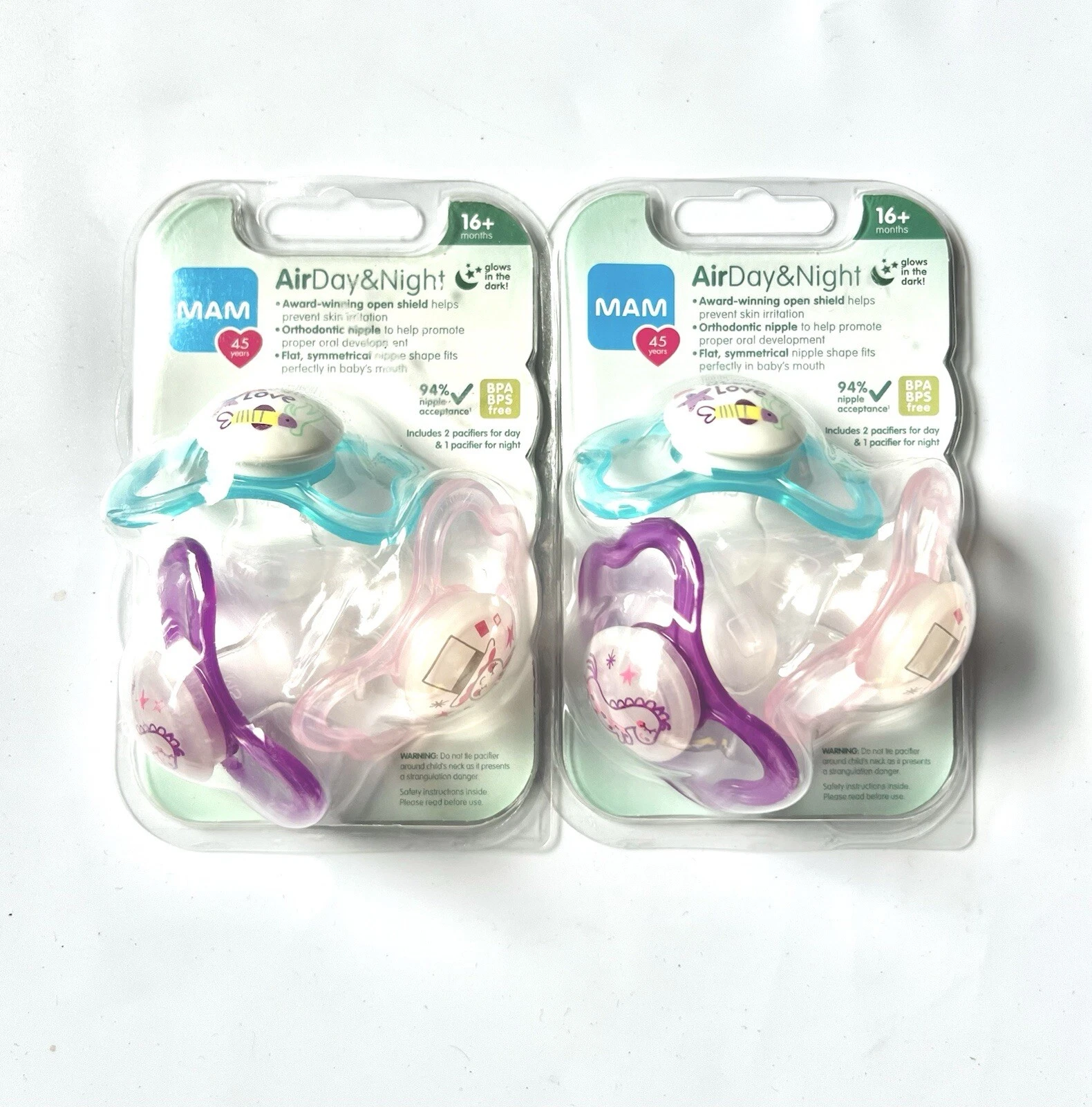 MAM Orthodontic Pacifier Air Day & Night 6 Pack 6-16 Months Glow In Dark