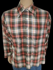 Vintage 1970s Richman Brothers Richtrim Plaid Button Down Long Sleeve Shirt sz L