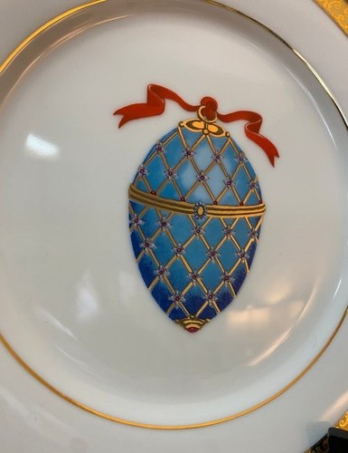 Royal Gallery Gold Buffet Blue Faberge Egg Ornament Salad Dessert Plate Easter - Picture 2 of 8