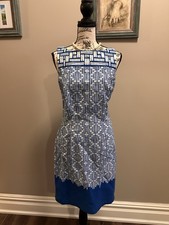 Chaps Women's Sleeveless Dress Size 4 A-Line, White/Blue/Purple, Stretch Cotton