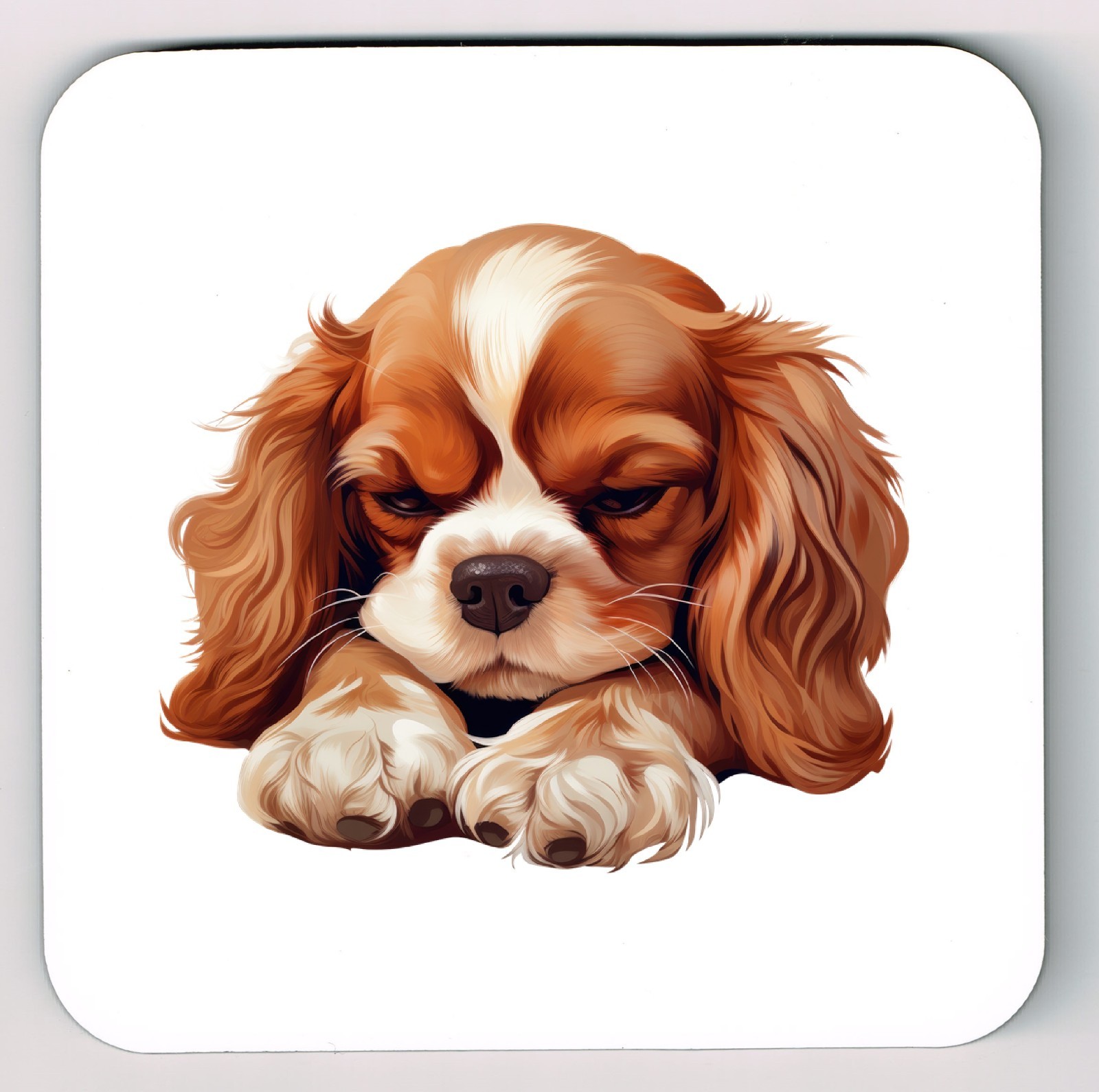 Sleeping Laying Down Cavalier King Charles Spaniel  Picture Coaster