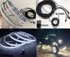 【】JHB 17.5" QUAD ROW Pure WHITE LED Switch Remote Strobe Trucks Wheel Lights Set
