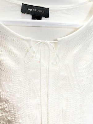 Boho Peasant Embroidered AB Studio Womens 3/4 Sleeve Blouse Rayon Blend L White