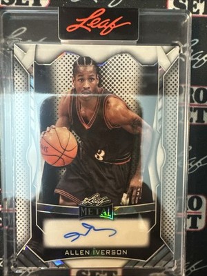 2026 Leaf Metal Allen Iverson On Card Auto 7/45 Crystal White Auto - 76ers