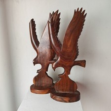 Vintage Hand-carved Wooden Eagle Sculptures Birds Decorative Brown Lightweight