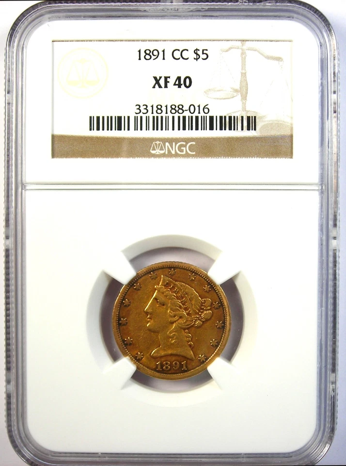 1891-CC Liberty Gold Half Eagle $5 Carson City Coin - Certified NGC XF40 (EF40) - Image 2 of 4
