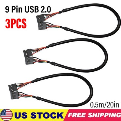 USB 2.0 Internal Motherboard Header Cable USB 9pin Female to Female 20in 3X