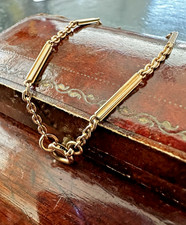 Antique Edwardian 9K Warm Gold Bar & Oval Link Bracelet–5.25g, 7.5", Harrods BOX