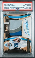 2023 PANINI SELECT TAG RC SIG SWATCHES #JRSJGI JAHMYR GIBBS 20/49 PSA 10 AUTO 9
