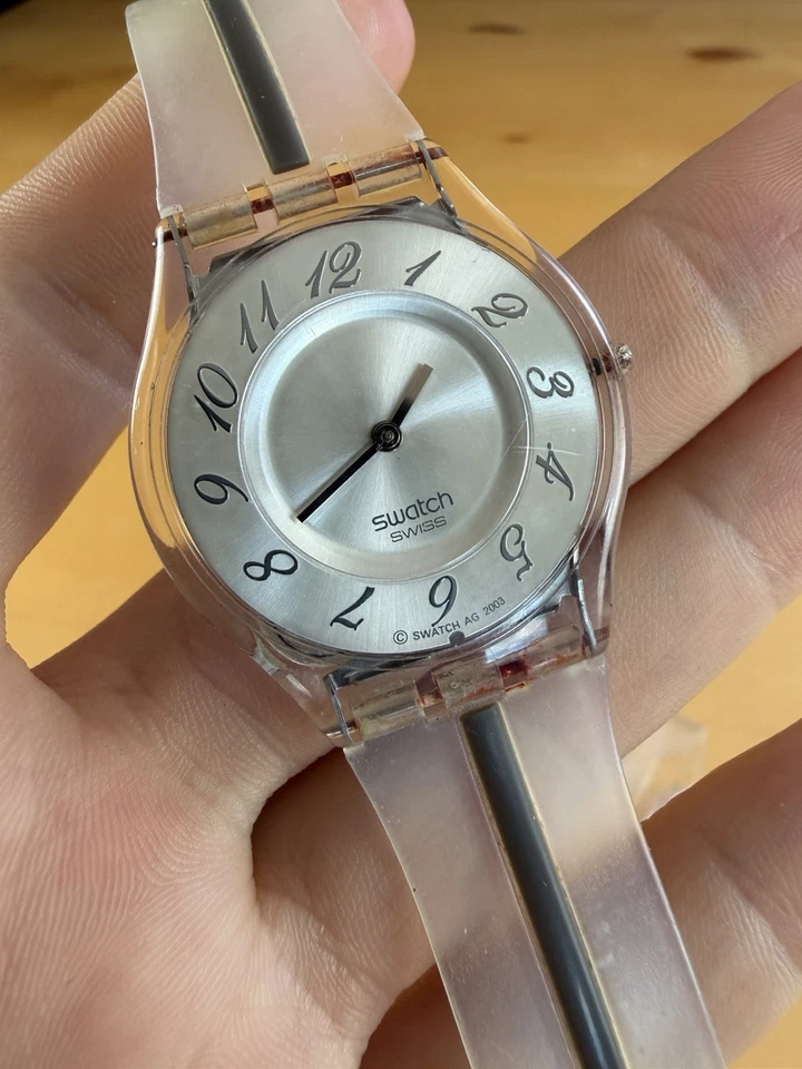 Swatch часы кожи прозрачный силиконовый 2003 в оригинальной коробке/чехол нуждается новый аккумулятор - Изображение 3 из 4