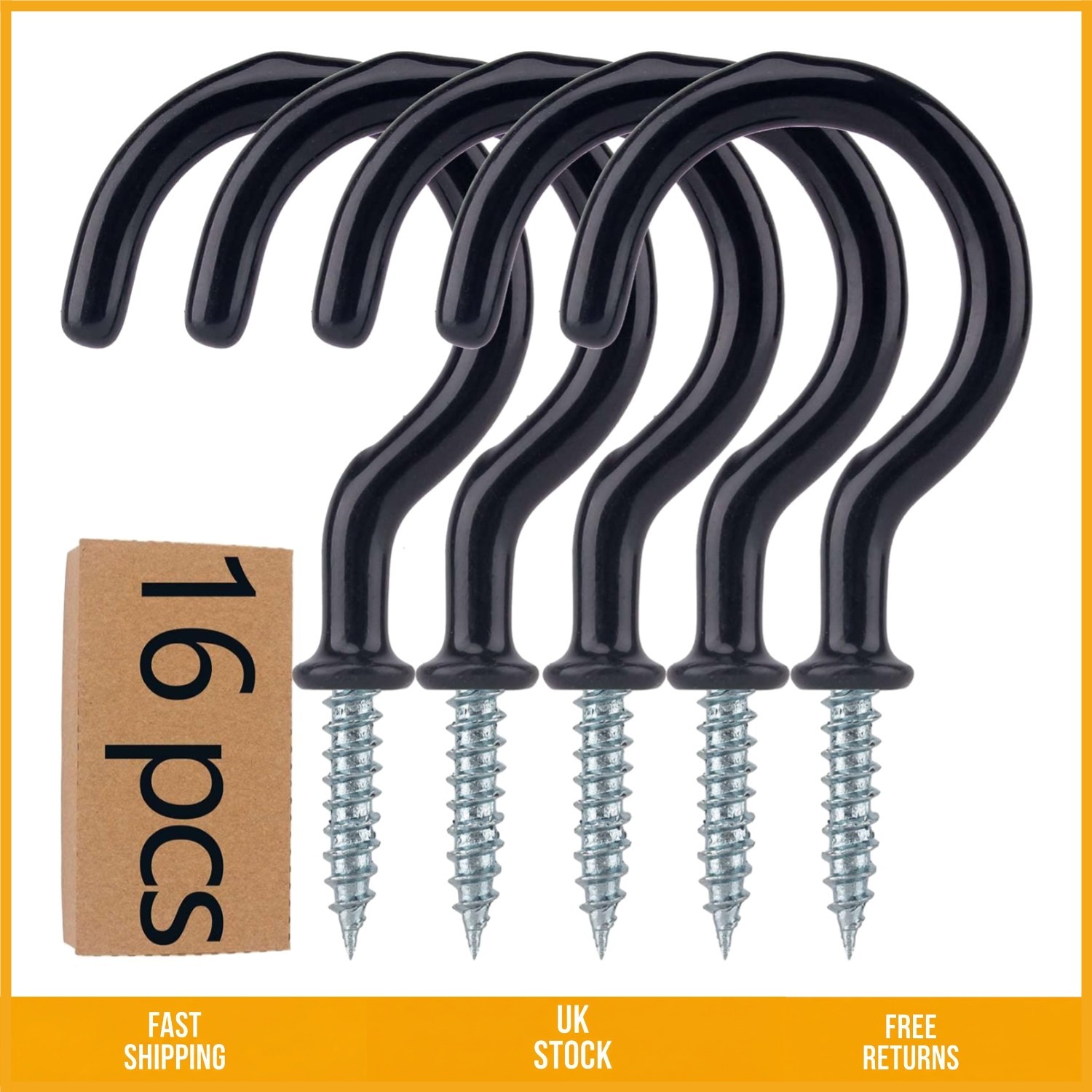 Robust Vinyl Coated Metal Screw In Ceiling Hooks for Hanging Plants 16 Pack