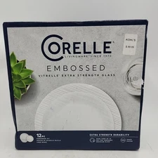 NEW Corelle Linen Weave Dinnerware Set Vitrelle Extra Strength Glass 12-Piece