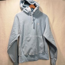 Y2K Champion Reverse Weave Sweatshirt Men Small Light Blue Faded Pullover Hoodie